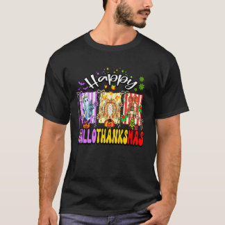 Happy Hallothanksmas Retro Halloween Thanksgiving  T-Shirt