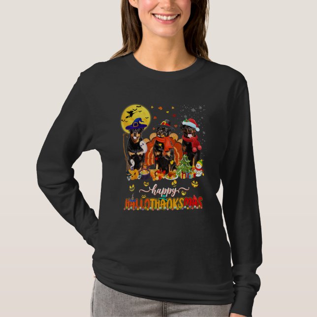Happy Hallothanksmas Rottweiler Wizard Hat Turkey  T-Shirt (Front)
