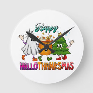 Happy Hallothanksmas Round Clock