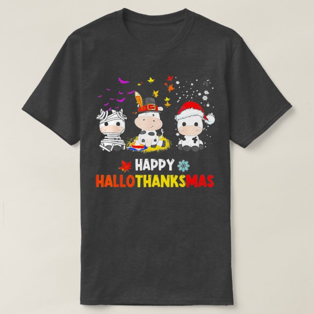 Happy HalloThanksMas Santa Cow Halloween Thanksgiv T-Shirt (Design Front)