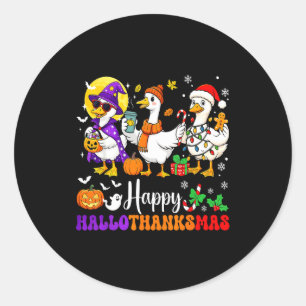 Happy Hallothanksmas Santa Goose Witch Soky Season Classic Round Sticker