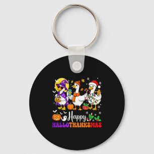 Happy Hallothanksmas Santa Goose Witch Soky Season Key Ring