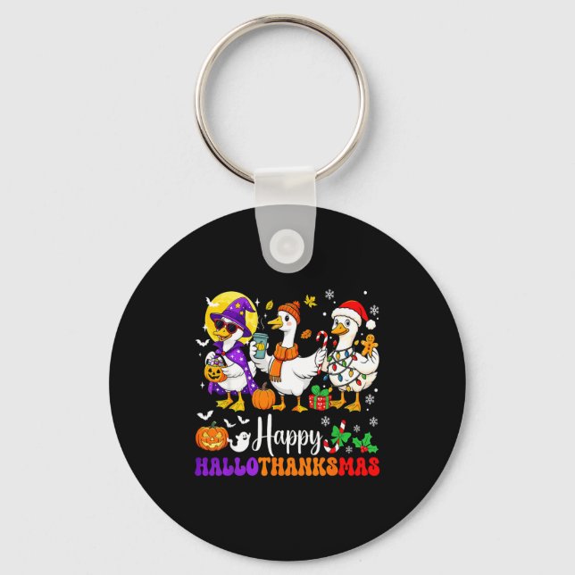 Happy Hallothanksmas Santa Goose Witch Soky Season Key Ring (Front)
