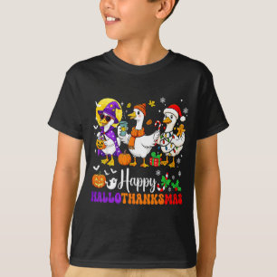 Happy Hallothanksmas Santa Goose Witch Soky Season T-Shirt