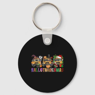 Happy Hallothanksmas School Bus Halloween Merry Ch Key Ring
