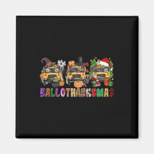 Happy Hallothanksmas School Bus Halloween Merry Ch Magnet