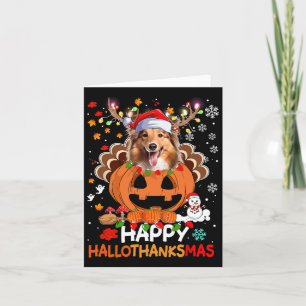 Happy Hallothanksmas Shetland Sheepdog Dog Card