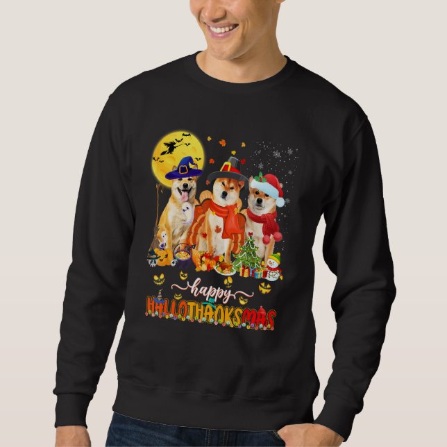 Happy Hallothanksmas Shiba Inu Wizard Hat Turkey S Sweatshirt (Front)
