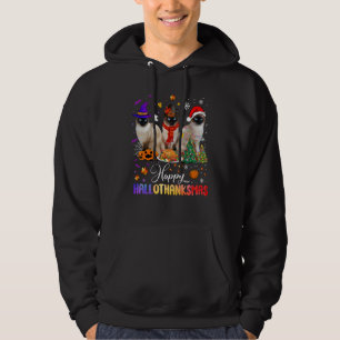 Happy Hallothanksmas Siamese Cat Halloween Thanksg Hoodie