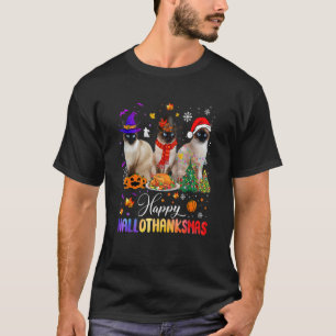 Happy Hallothanksmas Siamese Cat Halloween Thanksg T-Shirt