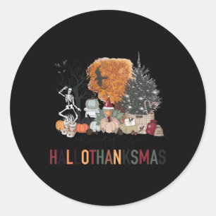 Happy Hallothanksmas Skeleton Turkey Christmas Hal Classic Round Sticker