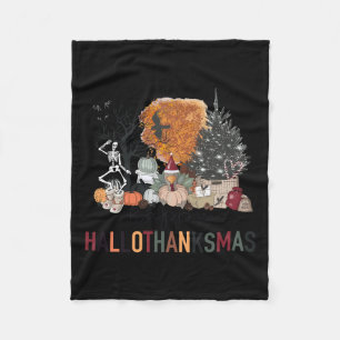 Happy Hallothanksmas Skeleton Turkey Christmas Hal Fleece Blanket