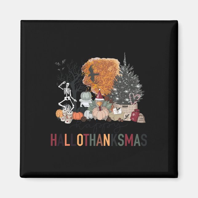 Happy Hallothanksmas Skeleton Turkey Christmas Hal Magnet (Front)