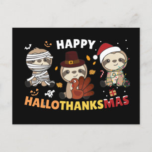 Happy Hallothanksmas Sloth Christmas Holiday Postc Postcard