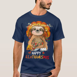 Happy Hallothanksmas Sloth Lover Halloween Thanksg T-Shirt