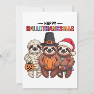 Happy Hallothanksmas Sloth Mummy Xmas Santa Invitation