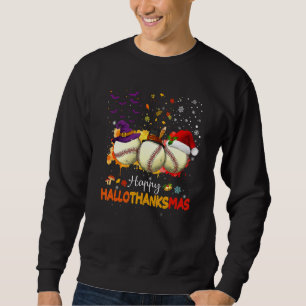 Happy Hallothanksmas Softball Halloween And Christ Sweatshirt