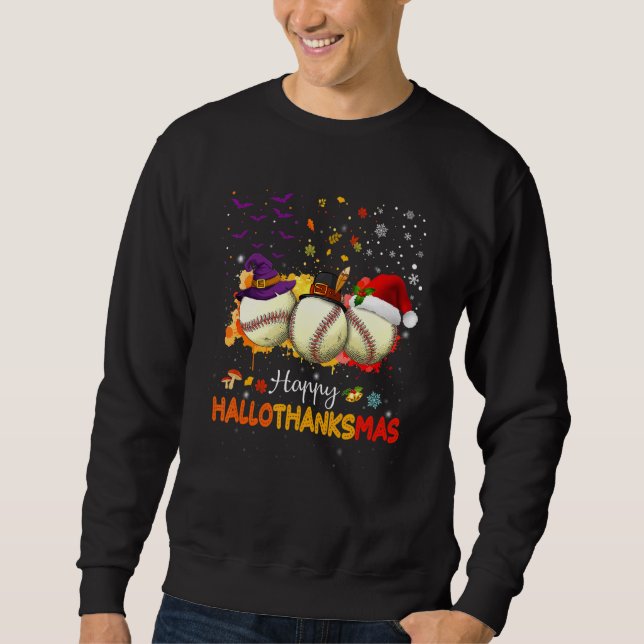 Happy Hallothanksmas Softball Halloween And Christ Sweatshirt (Front)