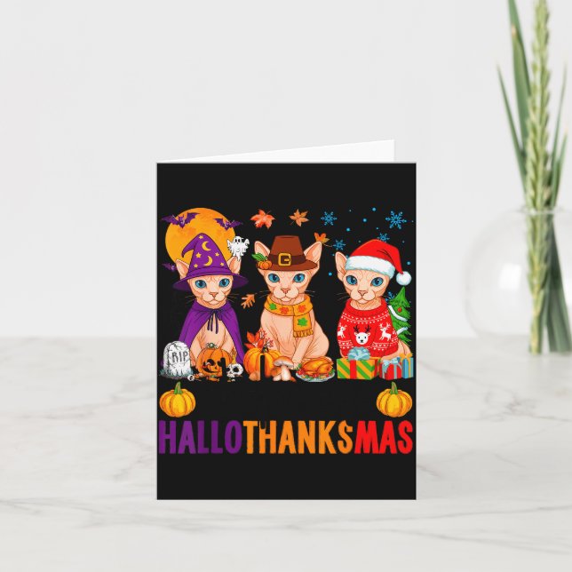 Happy Hallothanksmas Sphynx Cats Halloween Thanksg Card (Front)