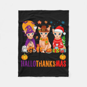 Happy Hallothanksmas Sphynx Cats Halloween Thanksg Fleece Blanket