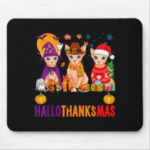 Happy Hallothanksmas Sphynx Cats Halloween Thanksg Mouse Pad
