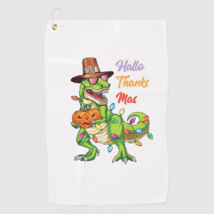 Happy Hallothanksmas T Rex Halloween Thanksgiving Golf Towel