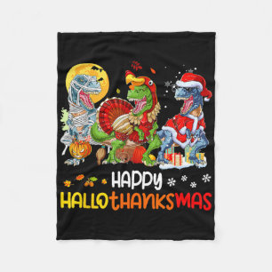 Happy Hallothanksmas Thanksgiving Dinosaur T Rex T Fleece Blanket