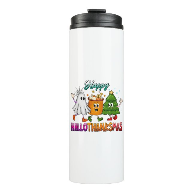 Happy Hallothanksmas Thermal Tumbler (Front)