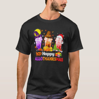 Happy Hallothanksmas Three Boba Tea Witch Santa Ha T-Shirt