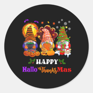 Happy Hallothanksmas Three Gnomes Halloween Merry  Classic Round Sticker
