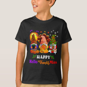 Happy Hallothanksmas Three Gnomes Halloween Merry  T-Shirt