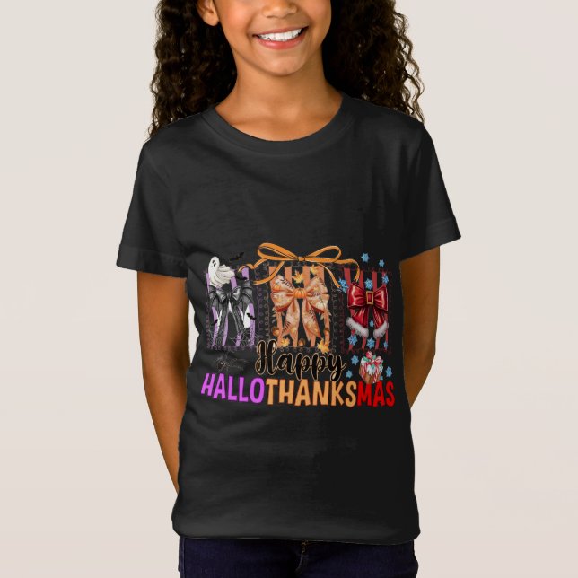Happy HalloThanksMas Trio T-Shirt (Front)