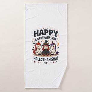 Happy Hallothanksmas Unicorn Vintage Holiday Mashu Bath Towel