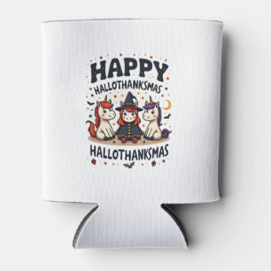 Happy Hallothanksmas Unicorn Vintage Holiday Mashu Can Cooler