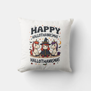 Happy Hallothanksmas Unicorn Vintage Holiday Mashu Cushion
