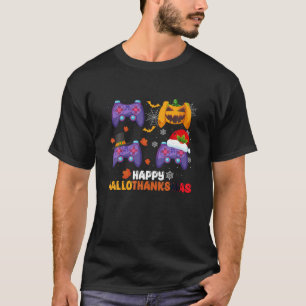 Happy Hallothanksmas Video Game Halloween Thanksgi T-Shirt