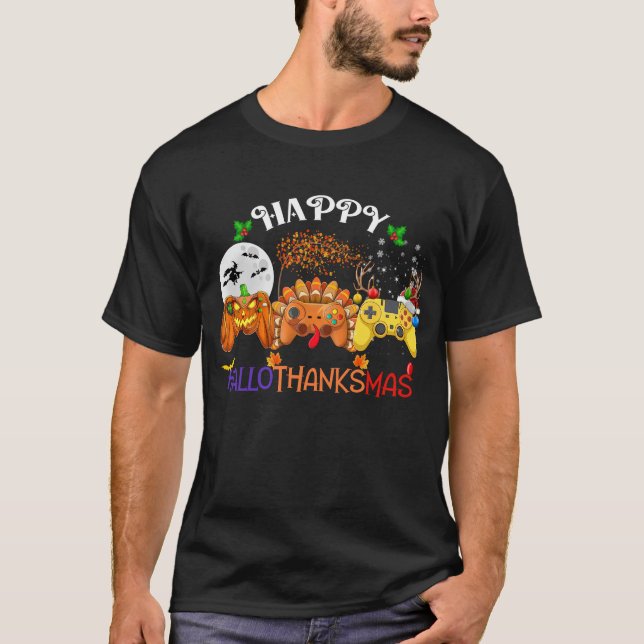 Happy Hallothanksmas Video Game T-Shirt (Front)