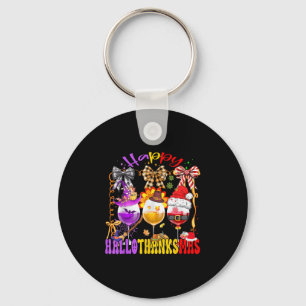Happy Hallothanksmas Wine Gl Halloween Thanksgivin Key Ring