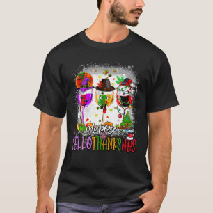 Happy Hallothanksmas Wine Glass Halloween thanksgi T-Shirt