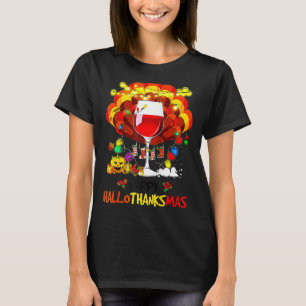 Happy HalloThanksMas Wine Glasses  Halloween T-Shirt