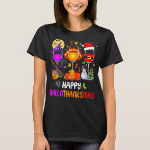 Happy Hallothanksmas Wine Glasses Halloween Thanks T-Shirt