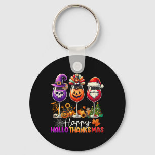 Happy Hallothanksmas Wine Halloween Thanksgiving C Key Ring