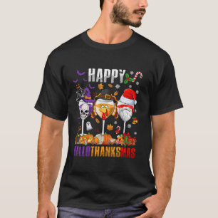 Happy Hallothanksmas Wine Halloween Thanksgiving C T-Shirt