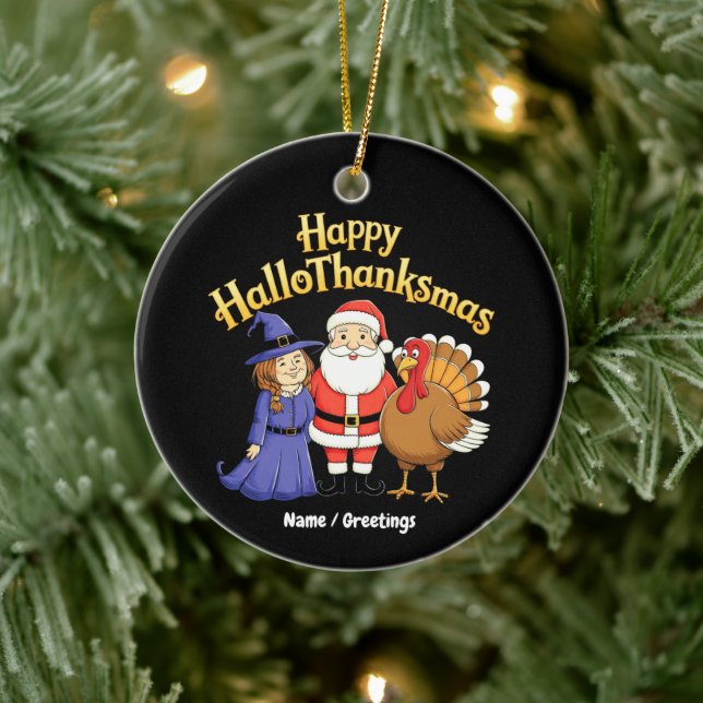 Happy HalloThanksmas Witch Santa Turkey Holiday  Ceramic Tree Decoration (Tree)