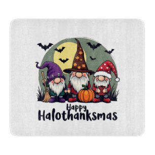 Happy Hallothanksmas Xmas Halloween Gnomes Cutting Board