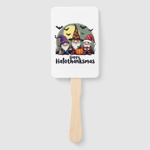 Happy Hallothanksmas Xmas Halloween Gnomes Hand Fan