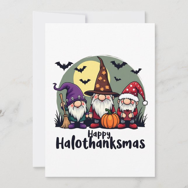 Happy Hallothanksmas Xmas Halloween Gnomes  Invitation (Front)
