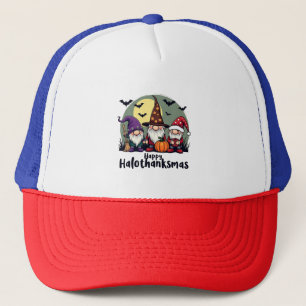 Happy Hallothanksmas Xmas Halloween Gnomes Trucker Hat