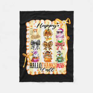 Happy Hallothanksmas Y’all Coquette Bow Halloween  Fleece Blanket