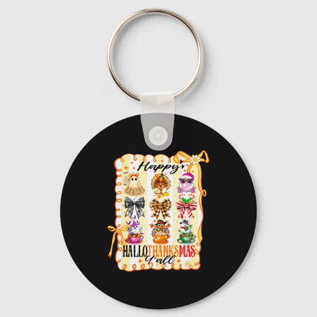 Happy Hallothanksmas Y’all Coquette Bow Halloween  Key Ring (Front)